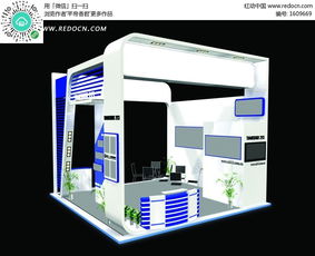 藍色時尚簡約產品展廳設計效果圖 3D模型下載與素材庫應用